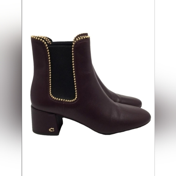 Coach Torri leather ankle leather boots burgundy with gold tone studs size 36,5 - Picture 1 of 8